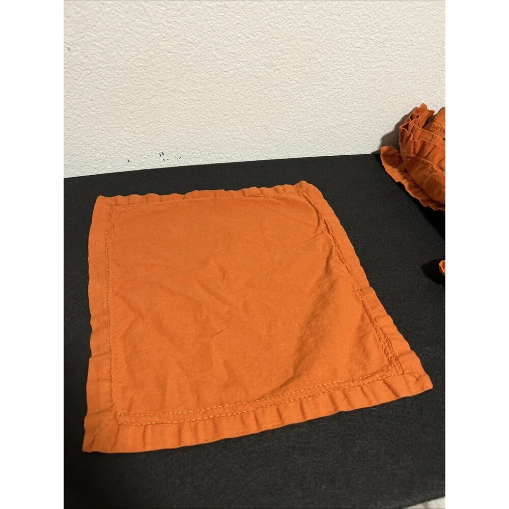 Set Of 8 Vintage Placements Burnt Orange Ruffles Ruffled Reversible Fall